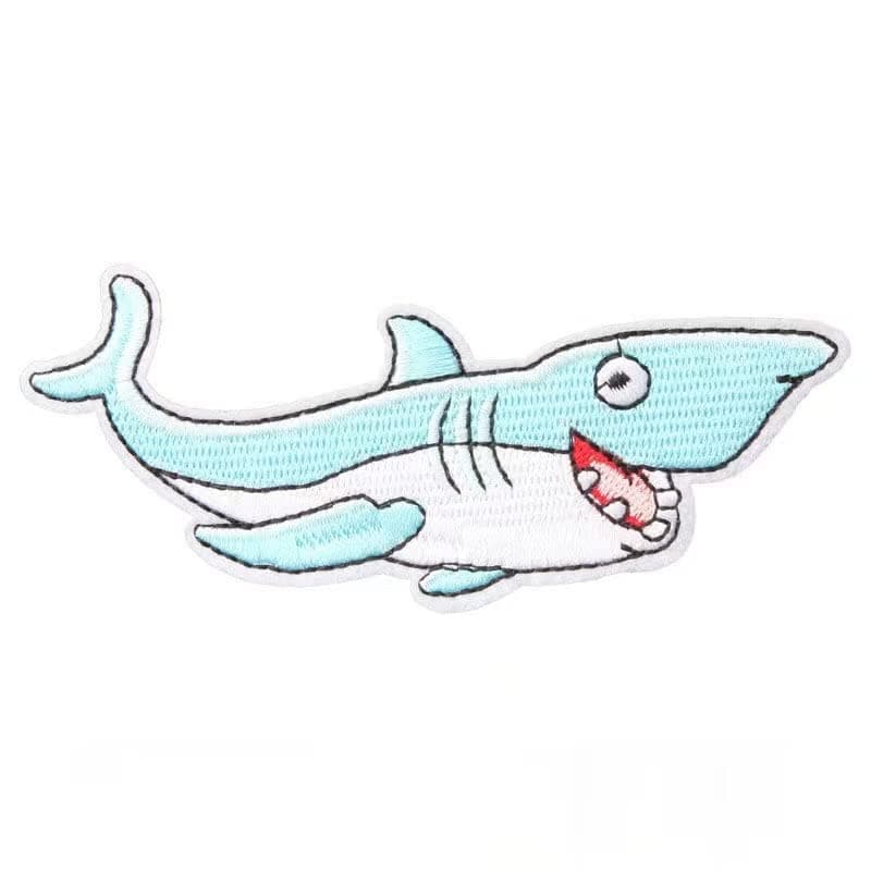 WIKINEONIron On Embroidery Patch, Emblem's "Cute Happy Shark" Pattern Iron On Sew On Embroidery Patch DIY Accessories for Jackets, Clothes, Hats and Jeans