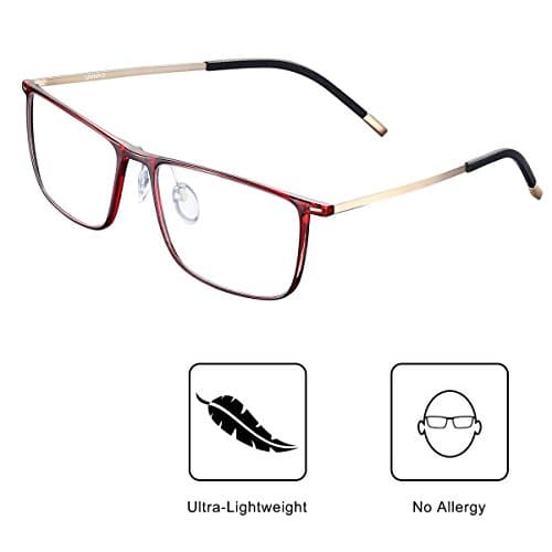 Blue Light UV Blocking Light Filter Computer Reading Glasses Flexible Frame Anti Eye Fatigue Transparent Lens Ultra-Lightweight Vision Care Protect Your Eyes Unisex for Men and Women (Wine Red)