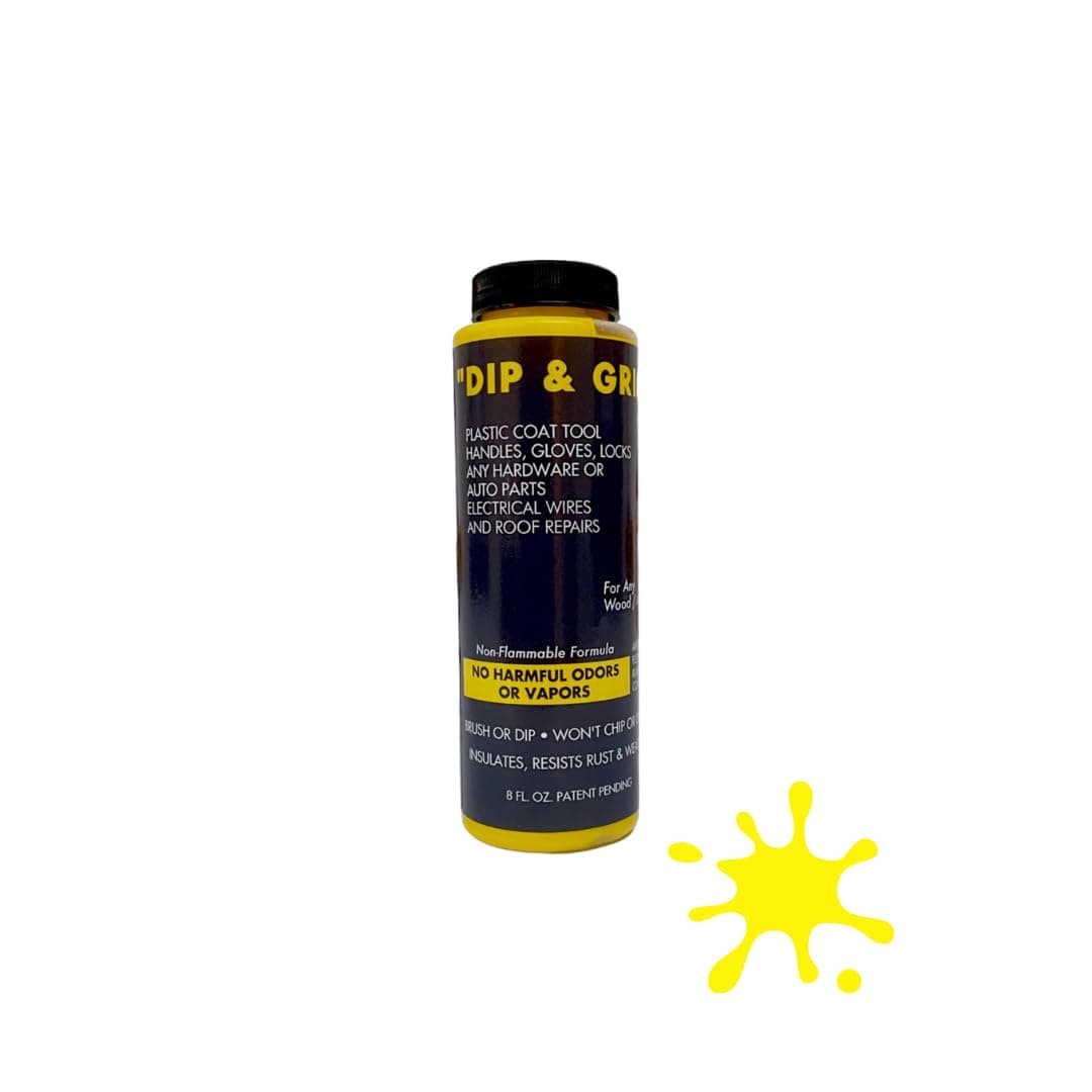 Liquid Leather Dip and Grip (Yellow) Rubberized Plastic Coating Tool Handles Broken Wires Gloves Vehicles Abrasion Corrosion Slipping- 8 Fl. Oz