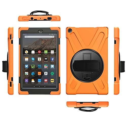 Tablet - Tablets & e-Books Case - 360 Rotation Hand Strap Kid Shockproof Funda for Kindle Fire HD8 HD 8 Plus 2020 Protective Cover For Fire HD 7 10 2017 2019 Case (Orange Fire HD8 2017 2018)