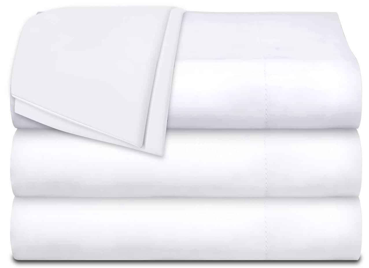White Classic Twin Flat Sheets 3 Pack, White Cotton Flat Bed Sheet 66x104 Inches, 200 Thread Count Hospital Bed Sheets
