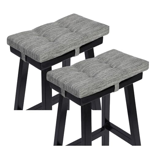 baibu Set of 2 Memory Foam Stool Cushion Rectangular, Dual-Layer Design Saddle Stool Pads Bar Stool Cushions with Four Straps - 2 Pads Only (Gray, 18x9.5x1.5in)