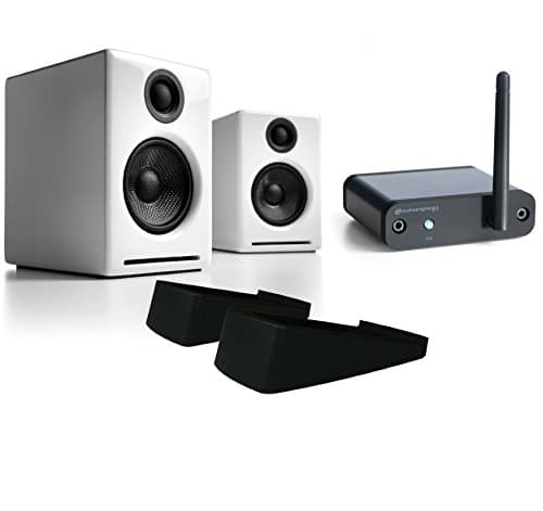 Audioengine A2+ Powered Desktop Speakers, White - Bundle with Audioengine ADS1 Speaker Stands & Audioengine B1 Bluetooth Music Receiver