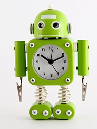 Green Creative Robot Alarm Clock Mute Clock Message Clips Home Decorative Clock Toy Gift