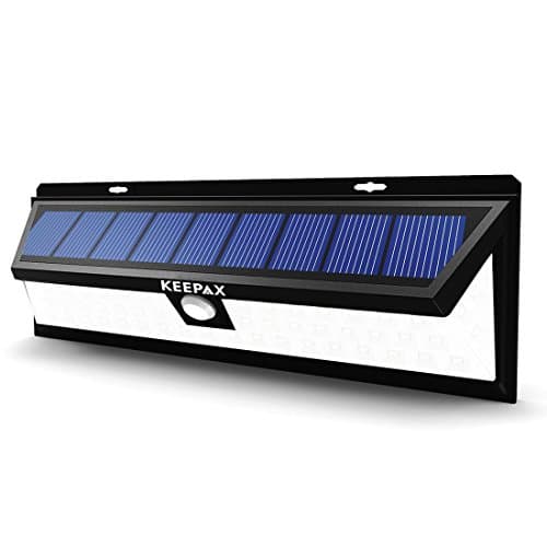 Keepax 54 LED Motion Sensor Solar light With 3 LEDs Both Side, Polycarbonate Lampshade 120 Degree Wide Angle, 1100 Lumens Waterproof Security Wall Lights for Garden Patio Path (Black) (Black) (Black)