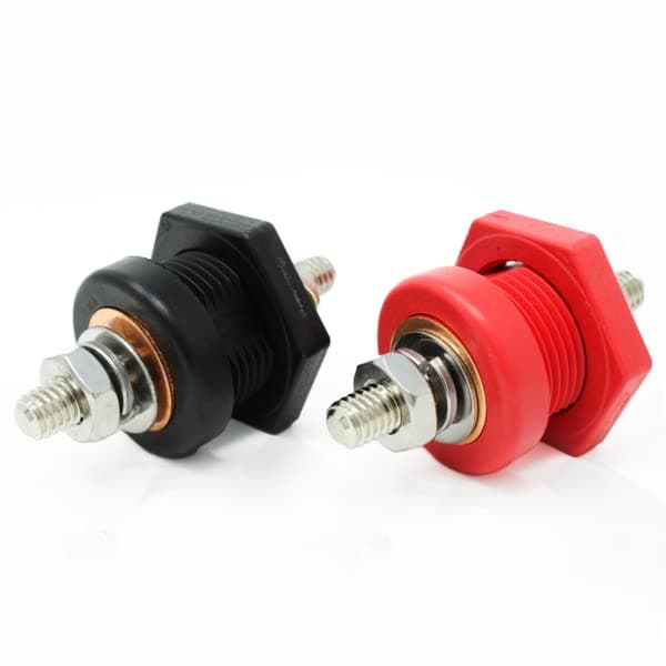 Thru Panel Battery Cable Bulkhead Connectors with Copper Core 3/8" Terminal Post, Red and Black