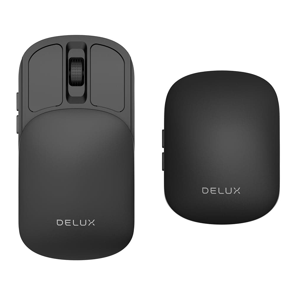 DELUX Wireless Bluetooth Pocket Mouse, 2-in-1 Sliding Mouse, Foldable and Slim Mouse, Quiet Clicks, Dual Mode 2.4Ghz&BT5.2, Up to 4000DPI, Rechargeable Battery, for Windows/MacOS/Android (MF20-Black)