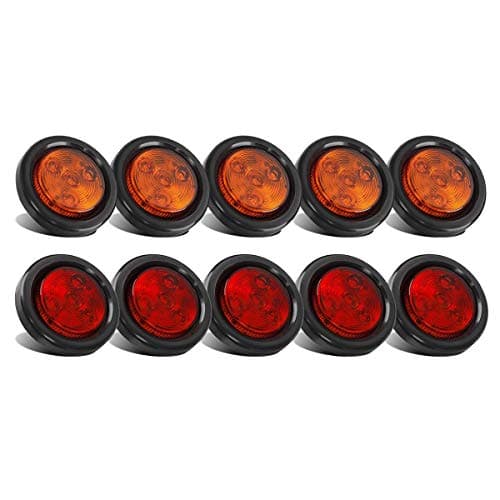 Partsam 10Pack(5 Amber + 5 Red) 2" Led Round Side Marker Light Grommet Flush Mount 4LED, Sealed 2 Round led Marker Lights Truck Trailer with Reflex Lens, IP67 Waterproof
