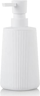 Small Soap Dispenser for Bathroom and Kitchen, Modern Farmhouse Striped Style Plastic Hand Soap Dish Soap Dispenser with Pump Matte White