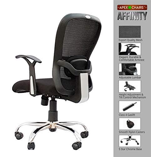 SAVYA HOME APEX Affinity Chrome Base Medium Back Office Chair (Black)