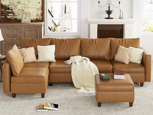 EASE MOOSE Customizable Modular Sectional Sofa with Storage Ottomans, Faux Leather Sectional Couch Convertible Modular Sofa with Reversible Chaises