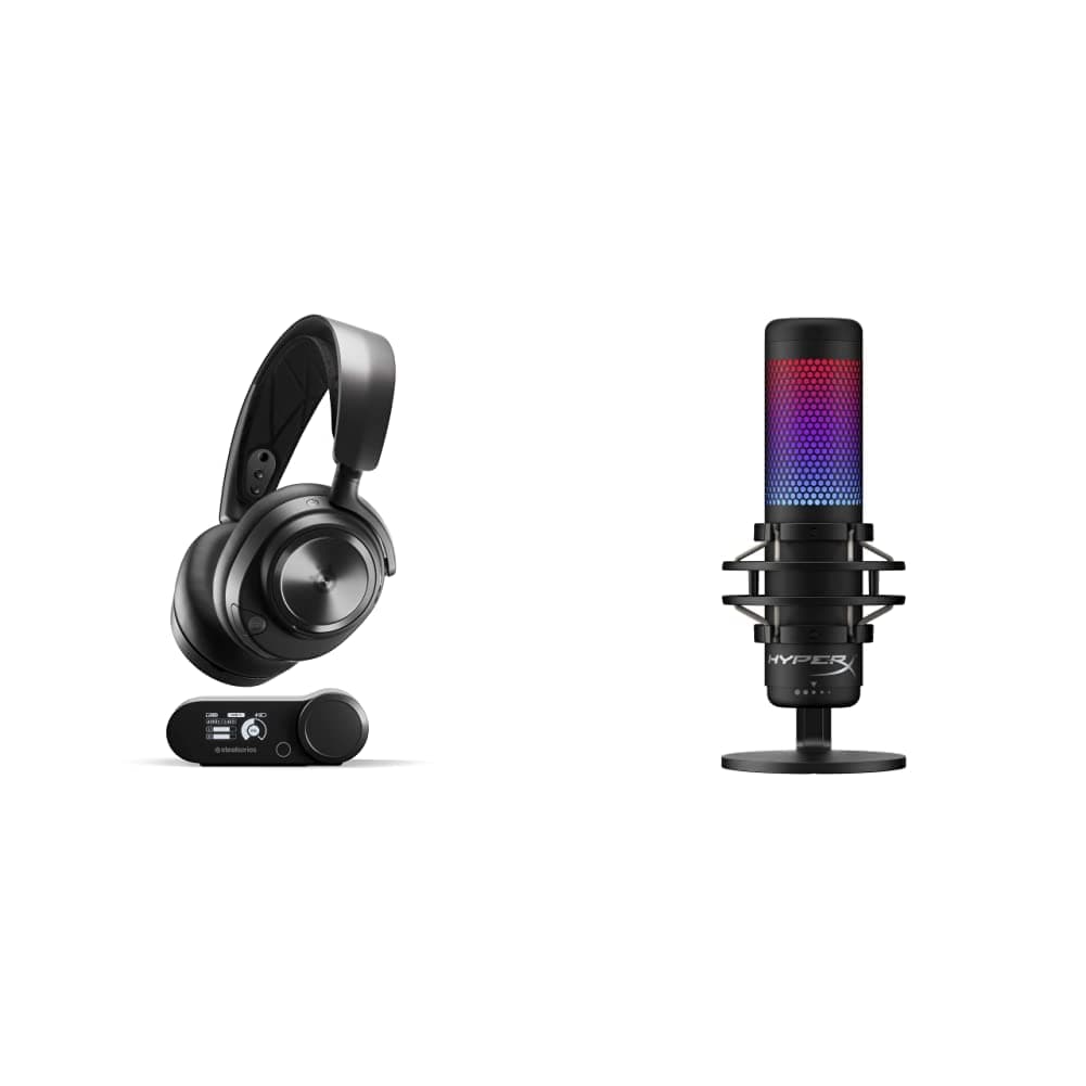 SteelSeries Arctis Nova Pro Wireless Multi-System Gaming Headset & HyperX QuadCast S – RGB USB Condenser Microphone for PC, PS4, PS5 and Mac, Anti-Vibration Shock Mount