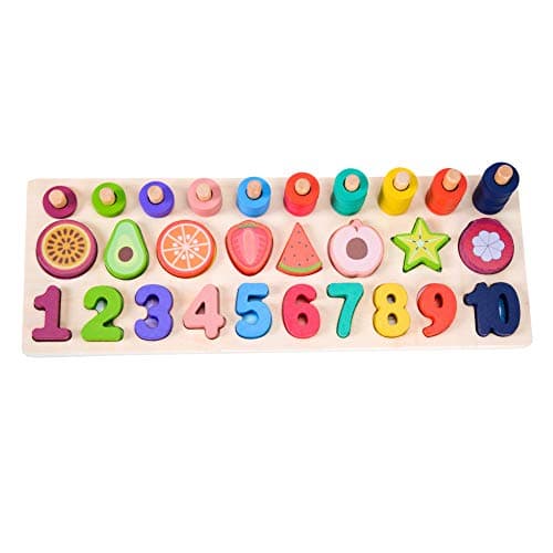 GEMEM Counting Shape Stacker Count and Sort Stacking Tower Montessori Preschool Sorter Early Learning Wood Toys Math Toy for Toddlers 3 Year Old Kids