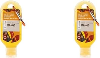 Palm Safe Mango 60ml Anti Bacterial Premium Hand Sanitiser Travel Size Refillable Clip Bottle Quick Drying Non Sticky Extra Moisturising Kills 99.9% of Viruses and Bacteria (Pack of 2)