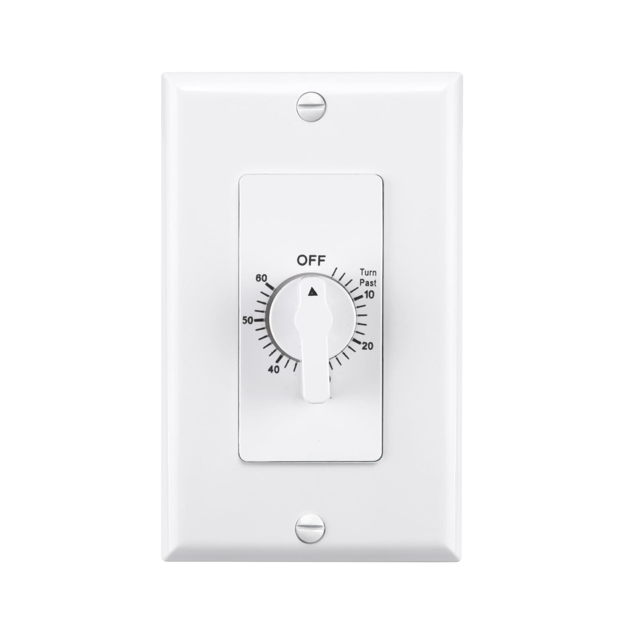 BN-LINK Countdown Timer with 60 Minute Heavy Duty Spring Mechanical Switch for Bathroom Fan Lights Timer 2 Free Plates (White and Silver Metallic)