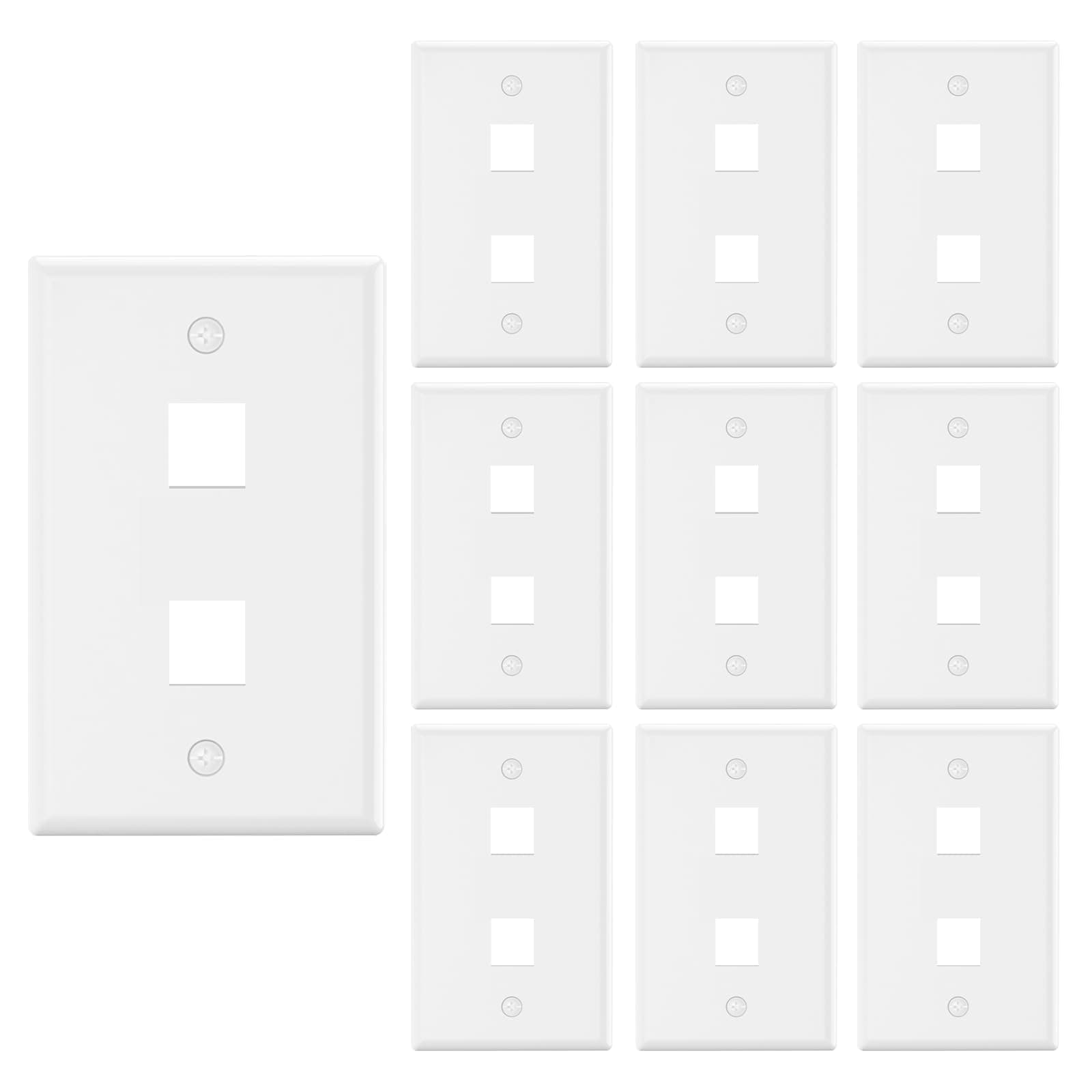 VCE 2 Port Keystone Wall Plate UL Listed (10-Pack), Single Gang Wall Plates for RJ45 Keystone Jack and Modular Inserts, White