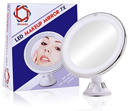Hexada Bright LED Light Makeup Mirror: 7X Magnification, Strong Locking Suction Cup, 360 Degree Swivel, Wireless, Compact and Energy Efficient – You Deserve to Add Precision to Your Vanity Routine