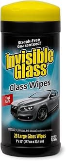 Invisible Glass 90166 Large Glass Cleaning Wipes for Streak-Free Windows, Mirrors, and Glass, Lint-Free, Ammonia-Free, Tint-Safe, for Home and Auto, Canister, 28 Wipes, Pack of 1