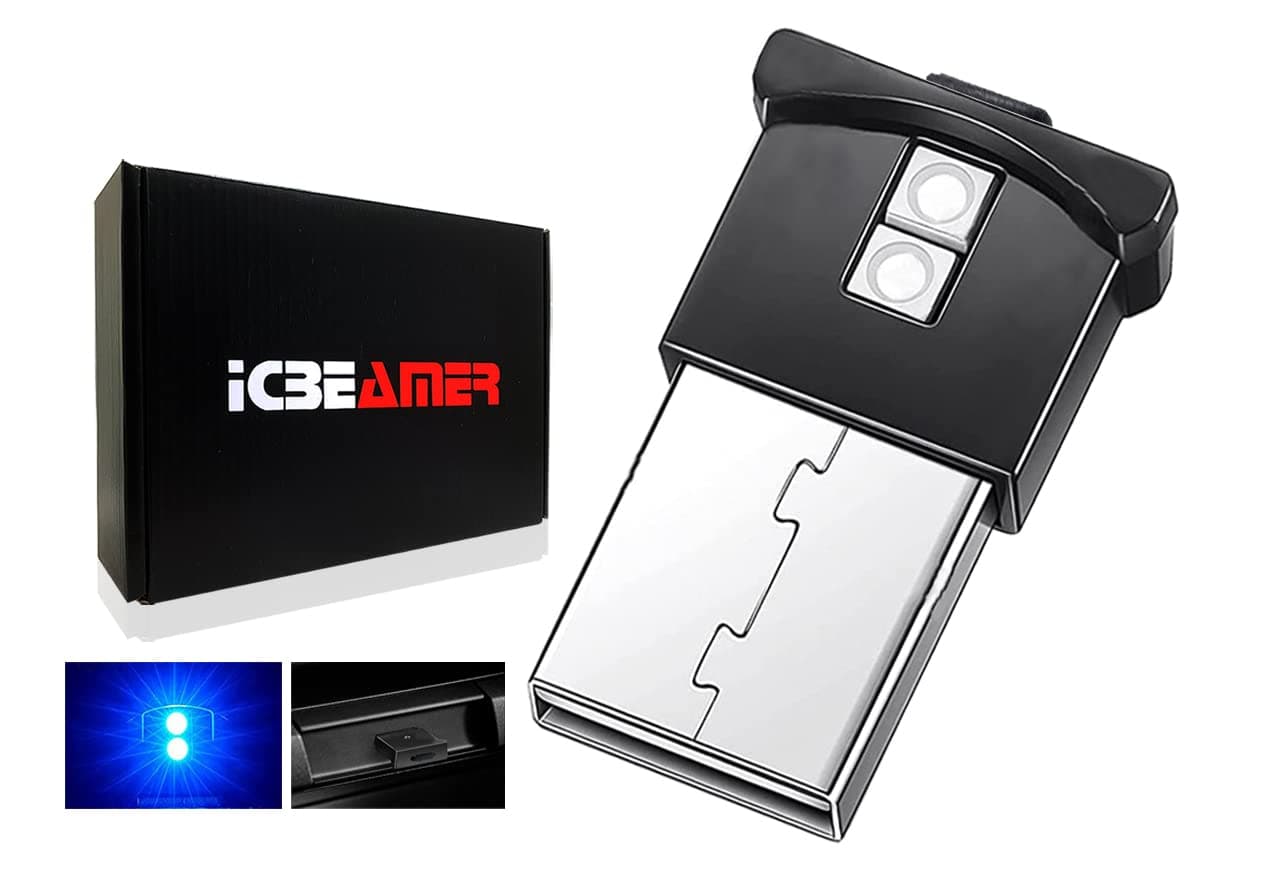 ICBEAMER Smart USB Adjustable Brightness Color: Blue, Auto LED Interface Plug-in Miniature Night Light LED for: Automotive Car Van Pickup Truck Interior Trunk Ambient Atmosphere Light