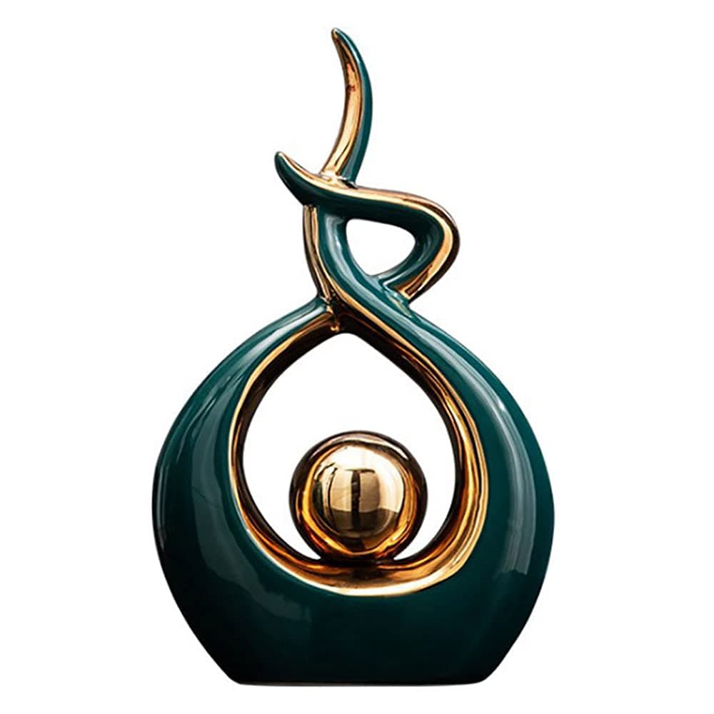 Home Decor Modern Abstract Art Ceramic Statue Table Decorations for Dining Room Living Room Office Centerpiece, Green and Gold
