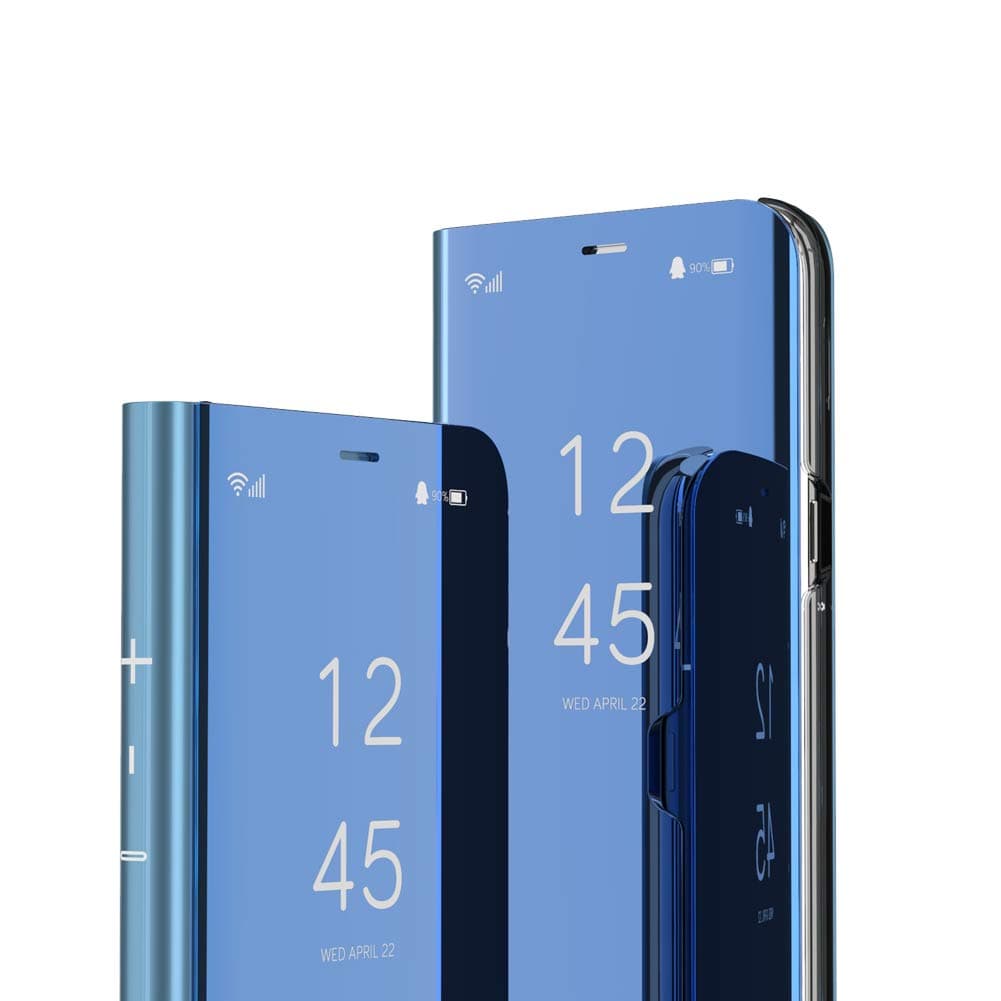 Samsung Note 9 case Bookstyle Mirror Design Makeup Clear View Window Stand Full Body Protective Bumper Flip Folio Shell Cover for Samsung Galaxy Note 9 Flip Mirror: Blue QH