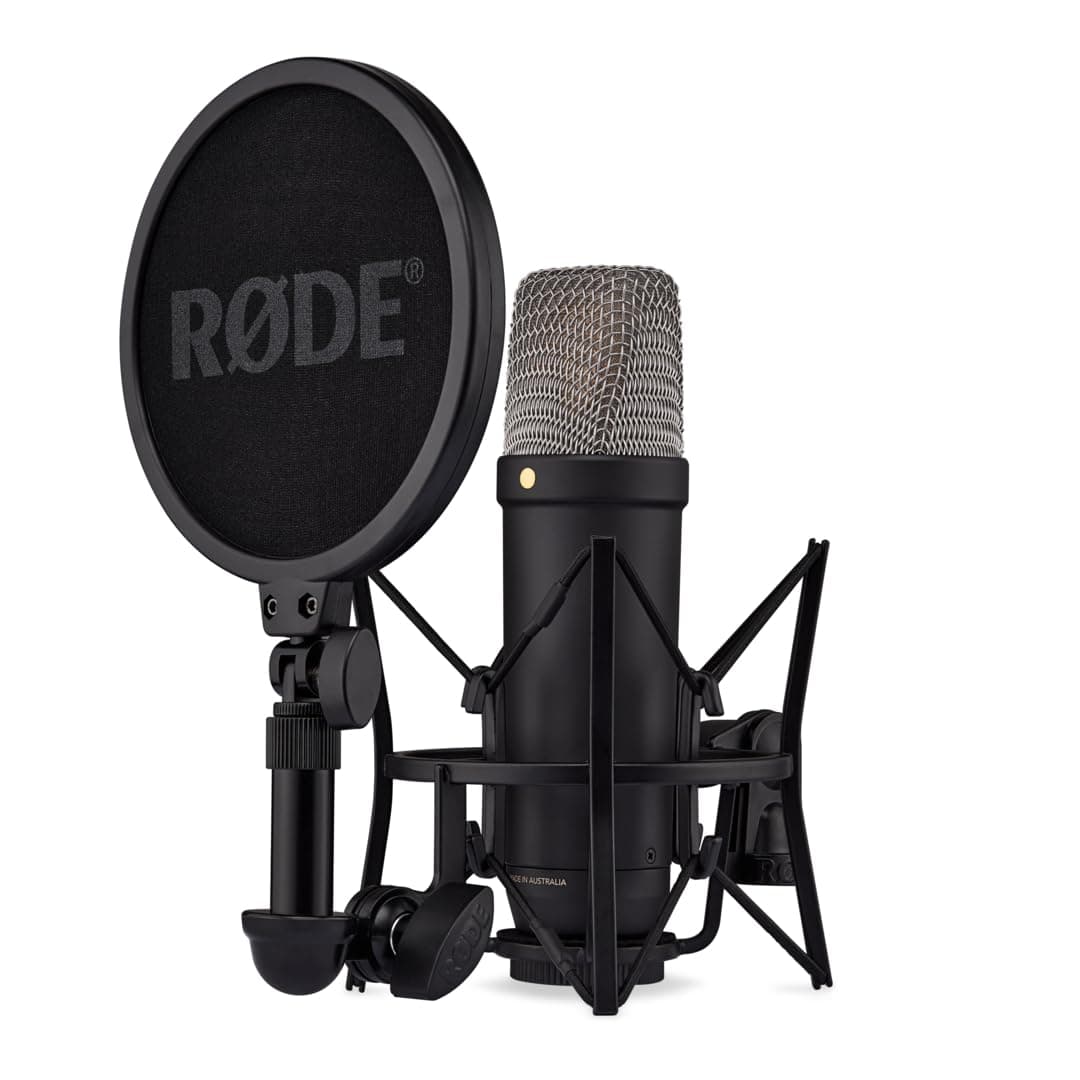 NT1 5th Generation Large-diaphragm Studio Condenser Microphone with XLR and USB Outputs, Shock Mount and Pop Filter for Music Production, Vocal Recording and Podcasting (Black)