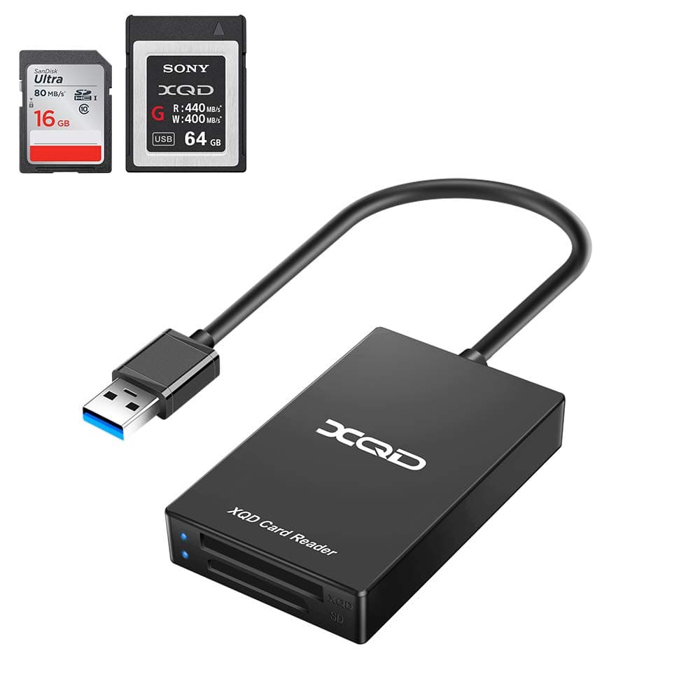 XQD Card Reader, USB3.0 XQD/SD Card Reader Dual Slot Memory Card Reader 5Gpbs Super Speed Compatible with Sony G/M Series, Lexar 2933x/1400x USB Mark XQD Card, SD/SDHC Card for Windows/Mac OS