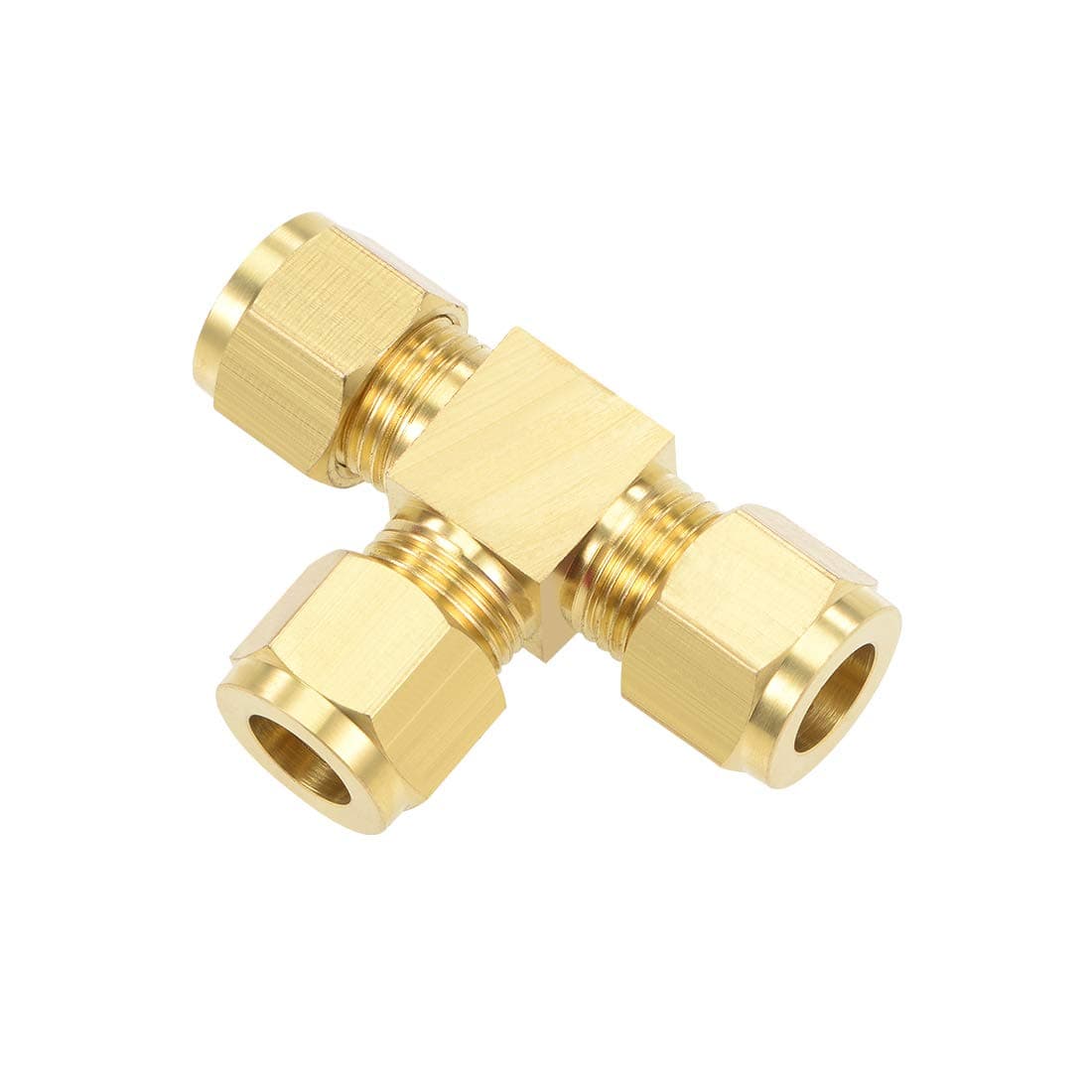 sourcing map Brass Compression Tube Fitting 9.8mm OD Tee Pipe Adapter Fits Water Garden Irrigation System
