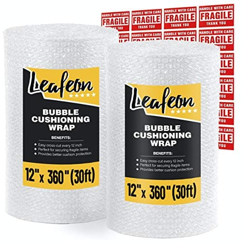 Bubble Cushioning Wrap Roll 2 Pack 12” x 720" (60ft) total - Perforated for Shipping Packing Moving Supplies - Good Bubble Cushioning Wrap for Packing and Moving Boxes - Bubble Packing Wrap for Moving