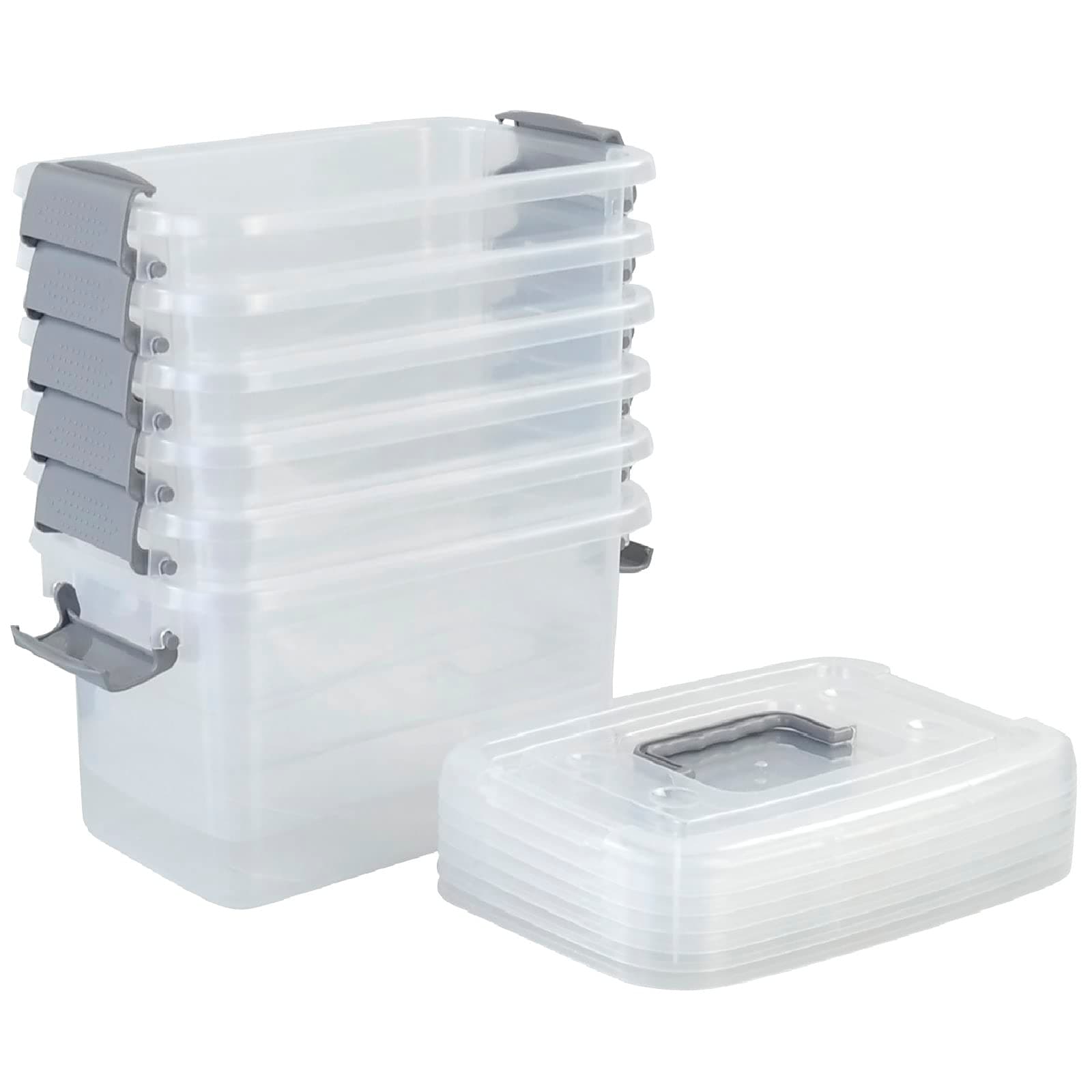 6 Packs 5 L Small Plastic Container Box, Latching Storage Bins with Handle