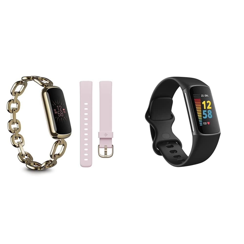 Fitbit Luxe Special Edition Activity Tracker , Soft Gold / Peony & Charge 5 Activity Tracker with 6-months Premium Membership Included,Graphite/Black