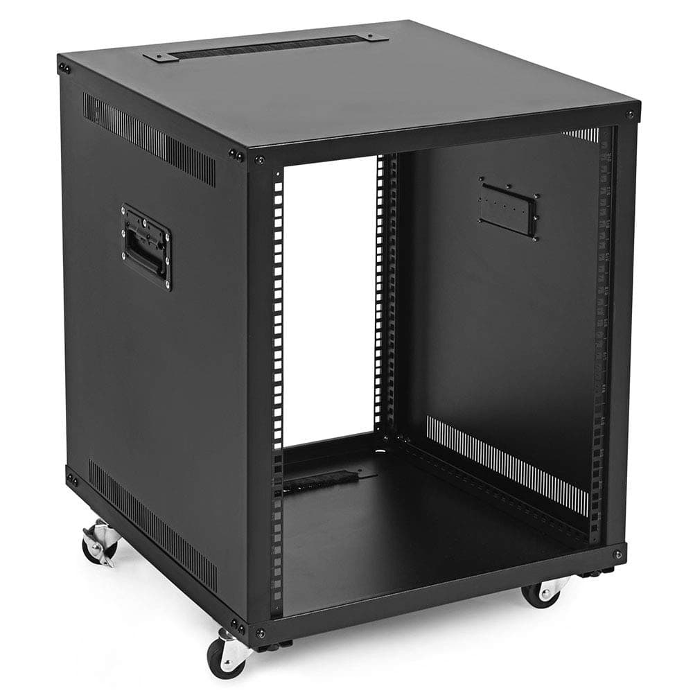 12U Portable Server Rack with Casters - 12U Network Rack Open Frame with Adjustable Rails, 132lbs Capacity - Up to 22.6" Deep 19-Inch Rack for IT Equipment, Telecom & A/V, Black
