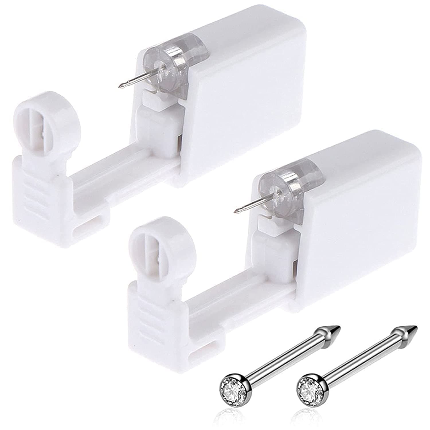 Nose Piercing Gun - 2 Pack Self Nose Piercing Kit Unit Disposable Nose Piercing Gun with Nose Stud Piercing Kit Tool for Cartilage Tragus Helix Piercing Gun Piercing Jewelry (Silver)