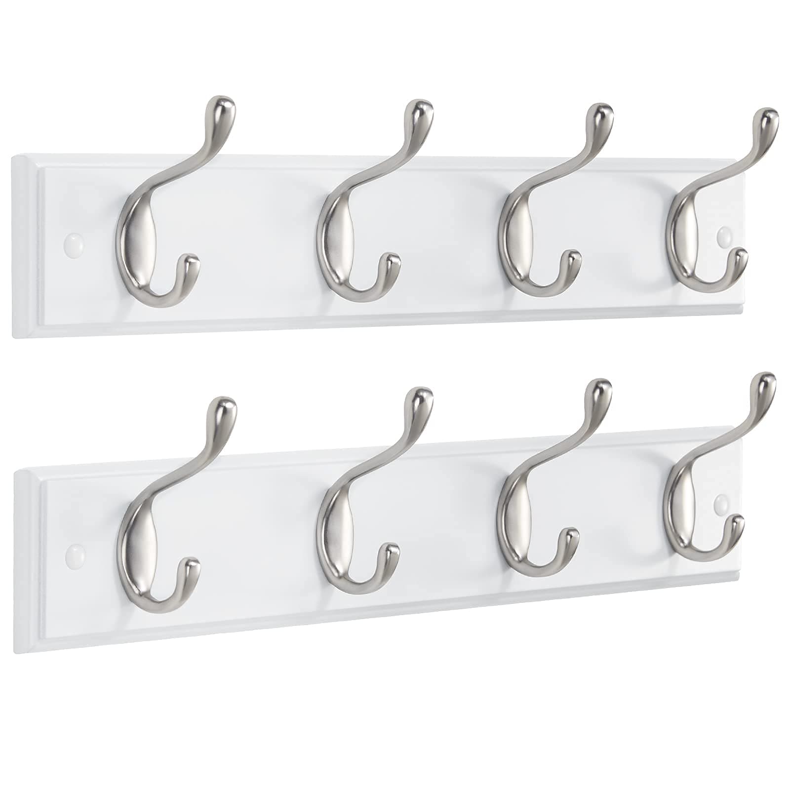 Coat Rack Wall Mount 2 Pack, Coat Hooks Wall Hooks Coat Hangers for Wall, Hat Racks Hooks for Hanging Coats Wall Mounted, 15.7" L x 2.8" W x 0.6" H, White