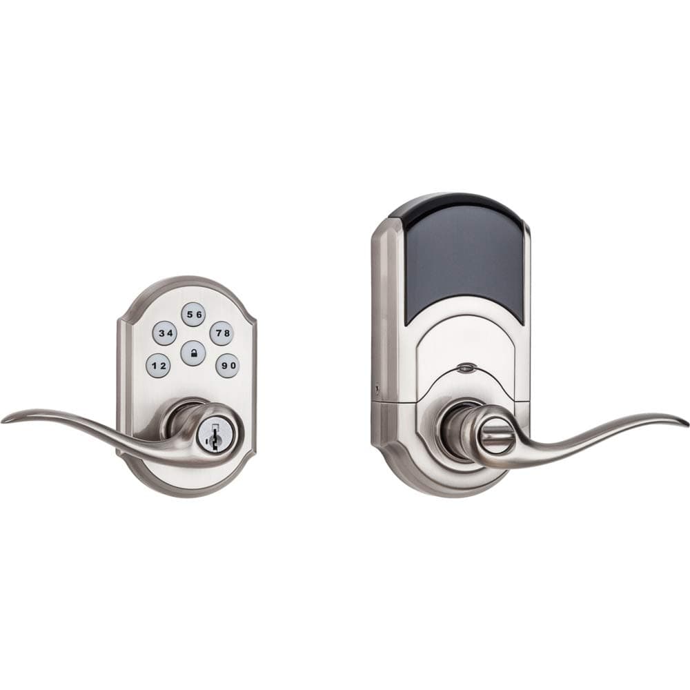 Smartcode 912 Z-Wave Plus Keypad Lever Deadbolt Door Lock, One-Touch Locking, and Auto-Lock Enabled with Reversible Tustin Levers and SmartKey Security, Satin Nickel