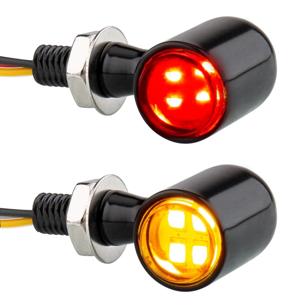 Motorcycle LED Mini Blinkers Small Turn Signals Light Micro Front Rear Indicator Compatible with Harley Davidson Honda Triumph Cruiser Choppers Street Bike (Clear-Red&Amber)