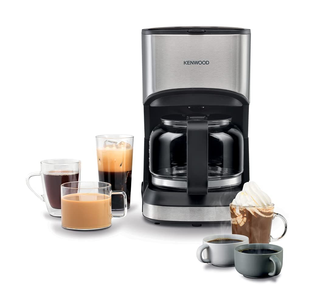 KENWOOD Coffee Machine Up To 6 Cup Coffee Maker for Drip Coffee and Americano 550W 40 Min Auto Shut Off, Reusable Filter, Anti Drip Feature, Warming Plate and Easy to Clean CMM05.000BM Black/Silver