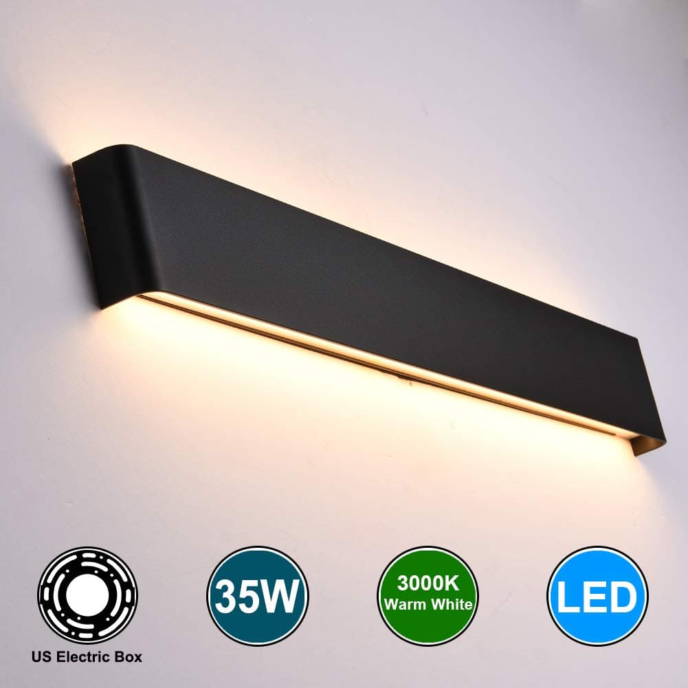 Aipsun 35W / 43.3in Rectangular LED Matte Wall Mount Sconce Modern Up and Down Wall Lamp Indoor Vanity Bar Light Pathway Staircase Bedroom Corridor Living Room Lighting Fixtures (Black,Warm White)