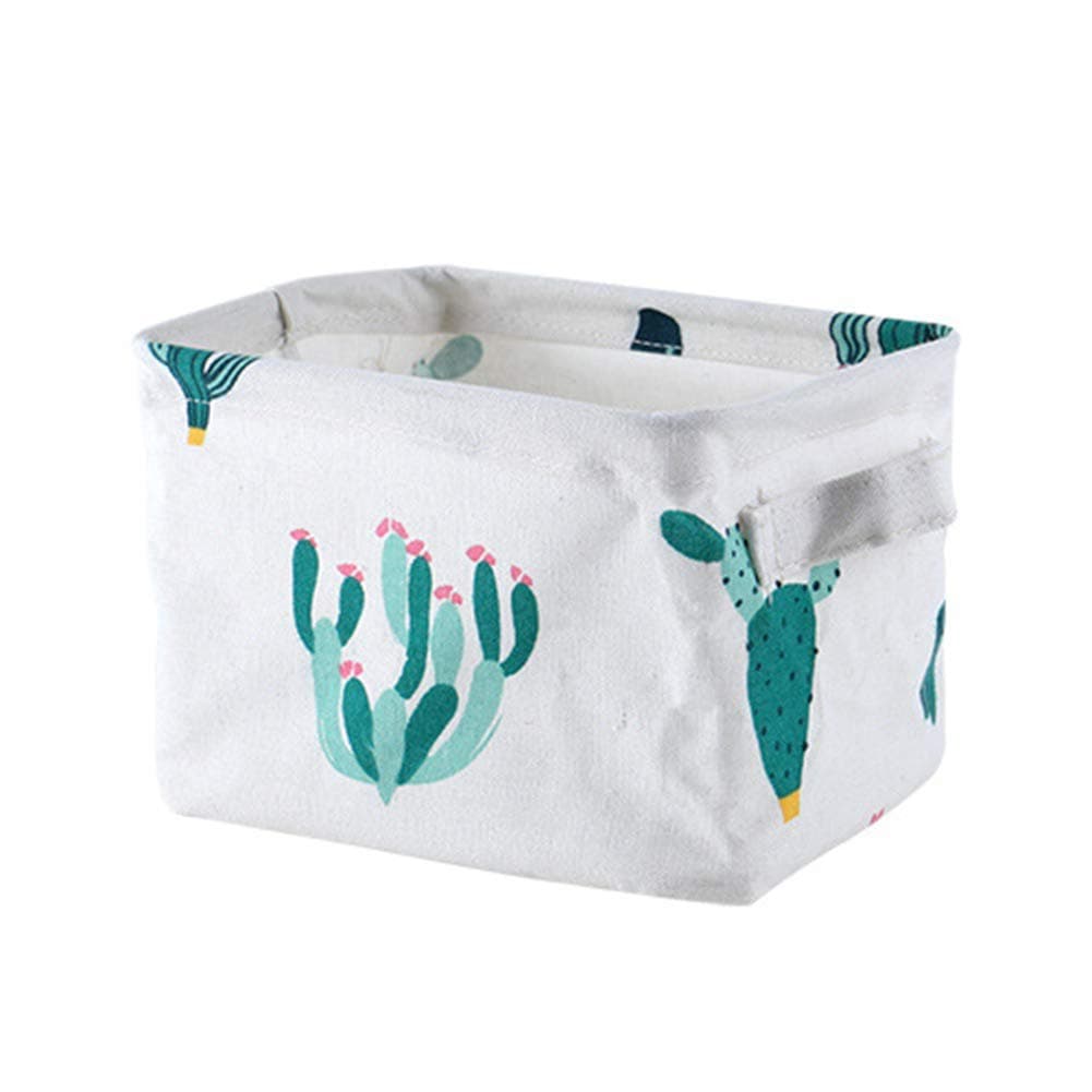 Rodite Foldable Storage Bin Basket Small Rectangle Saving Storage Bucket Kids Stand Storage Hampers with Cactus Pattern
