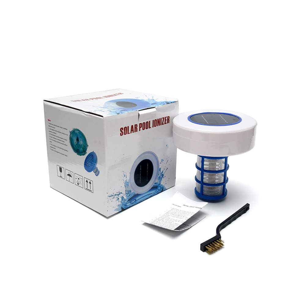 Solar Pool Ionizer,Copper Silver Ion Automatic Pool Cleaner & Pool Lonizer,Non-Toxic and Tasteless,Max 22,000 Gal,for Clean Pools, Spas, and Drinking Water. (White(With Brush))