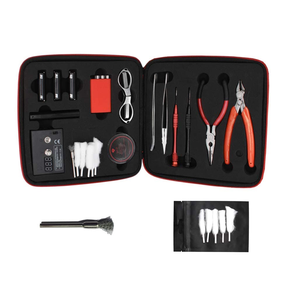 Coil Building Kit, Tool Kit Coil Jig Tool Kit V2, 14 Pieces General Household Tool Master kit/Organic Cotton/Ceramic Tweezers for RBA/RDA/RTA DIY Users (Building Kit) (7.87 x 7.87 x 1.57)
