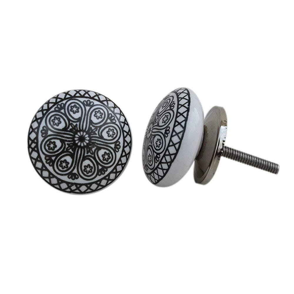 Artncraft 12 Knobs White & Grey Hand Painted Ceramic Knobs Cabinet Drawer Pull (Black)