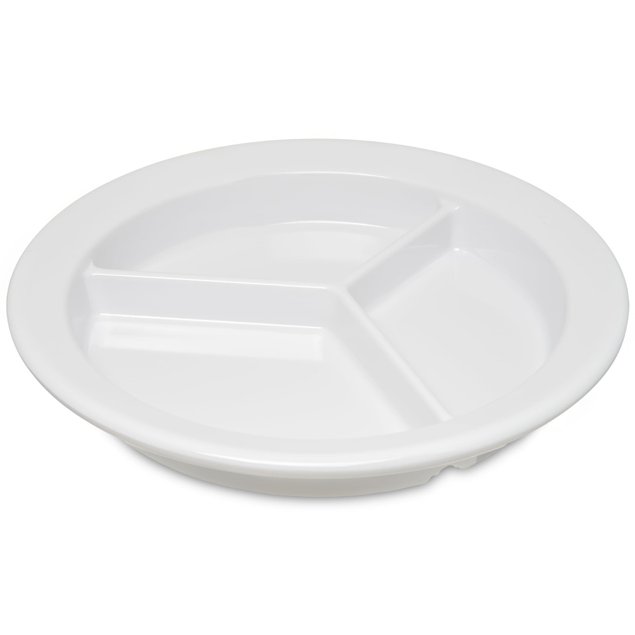 Carlisle FoodService Products Dallas Ware Plastic Divided Plate Reusable Portion Plate with 3 Compartments for Hospitals, Schools, and Home, Melamine, 9 Inches, White