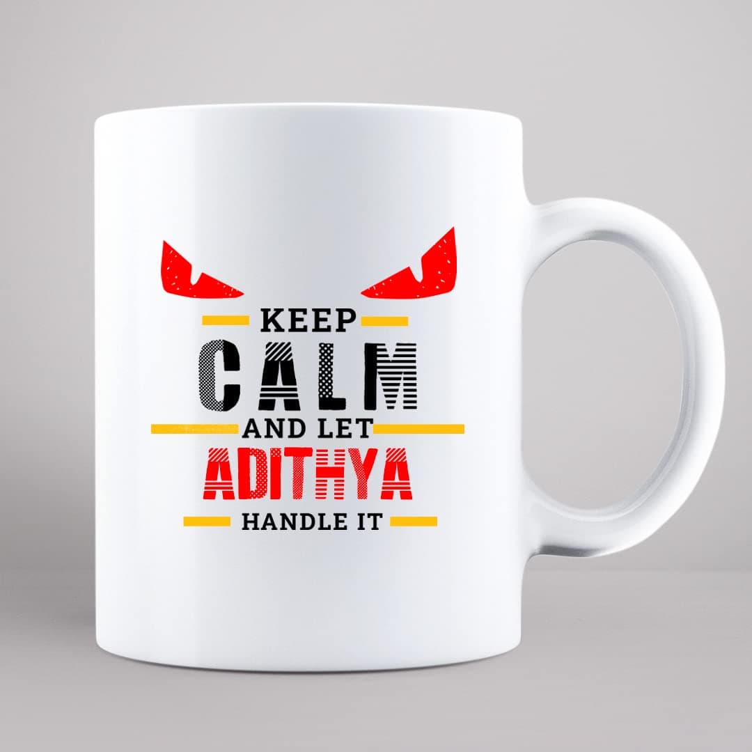 DEDDIMAAG Keep Calm Adithya Printed Personalized Coffee Mug, 350 ml (MUGB3331)