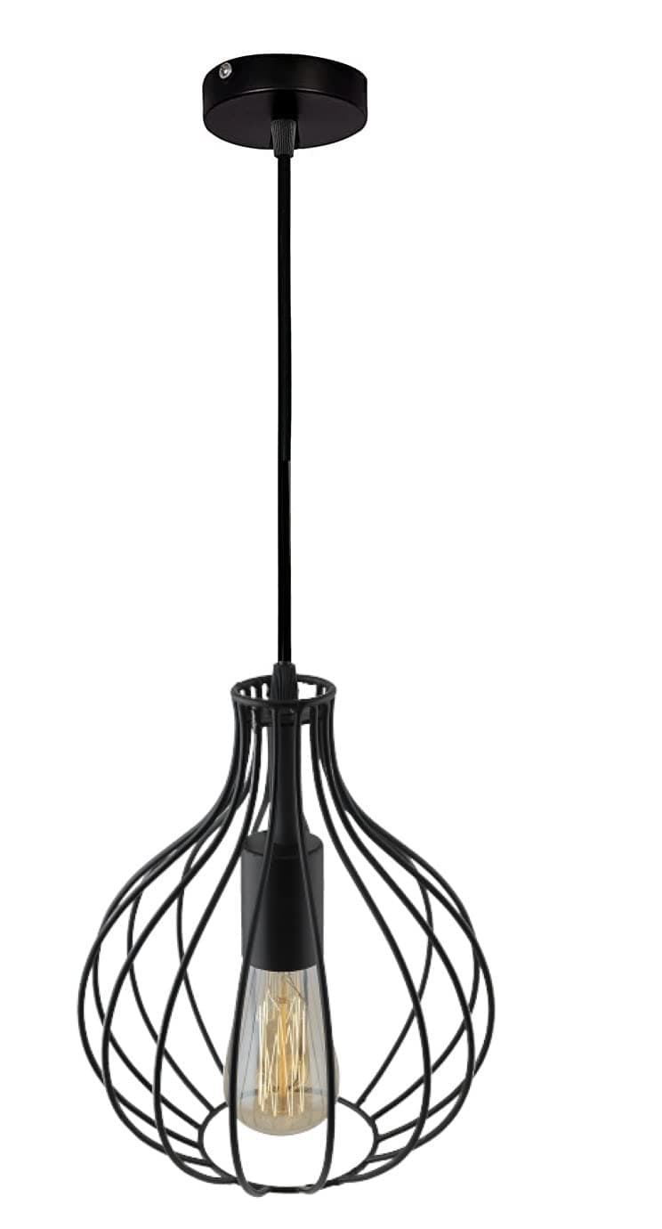 Single Pendant Ceiling Light Fixture with Adjustable Cord, E27 Base Semi-Flush Mount Metal Cage Hanging Light Fixture for Kitchen Dining Room Living Room,(Bulb NOT Included)