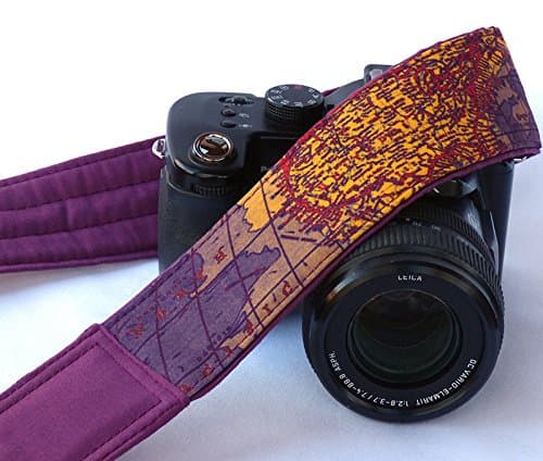 Purple World Map Camera Strap. Padded Camera Strap. Camera Neck Strap, Men's, Women's; 030