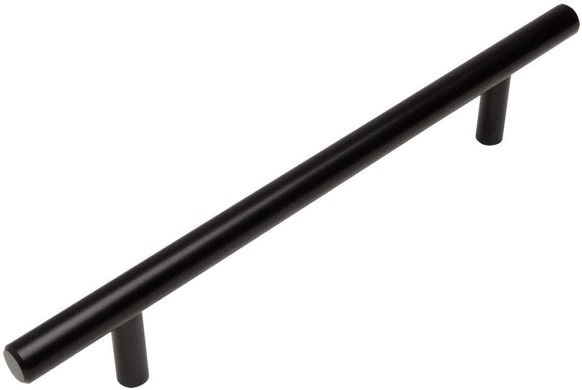25 Pack - Cosmas 404-128FB Flat Black Solid Steel Construction 3/8 Inch Slim Line Euro Style Cabinet Hardware Bar Pull - 5" Inch (128mm) Hole Centers