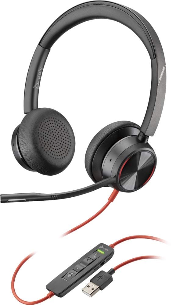 Blackwire 8225-M Stereo Headset with USB-A Connection, Active Noise Cancelling and Flexible Microphone Boom, Microsoft Teams - Black, Wired
