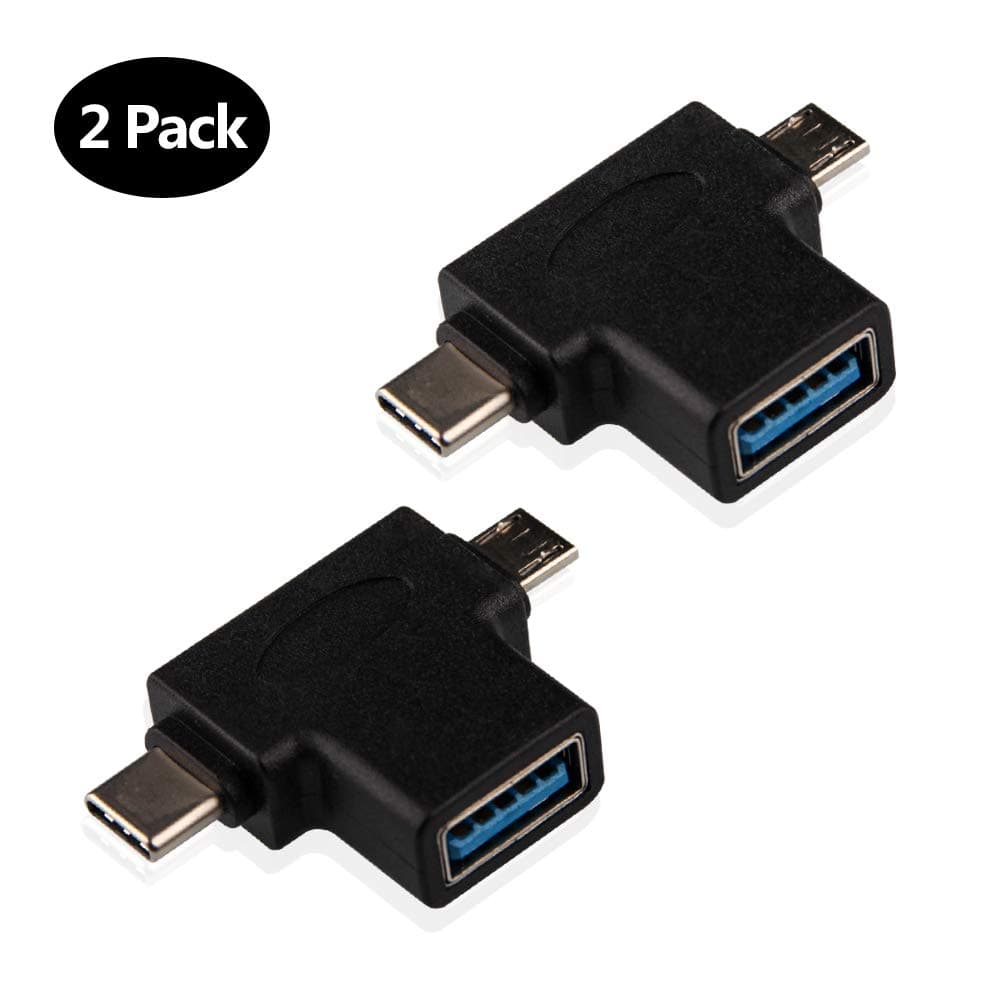 Multifunction 2-in-1 Micro USB 3.0 & USB 3.1 Type C USB OTG Adapter Converter for Android Smartphones,Tables(180 Degree 2PCS)