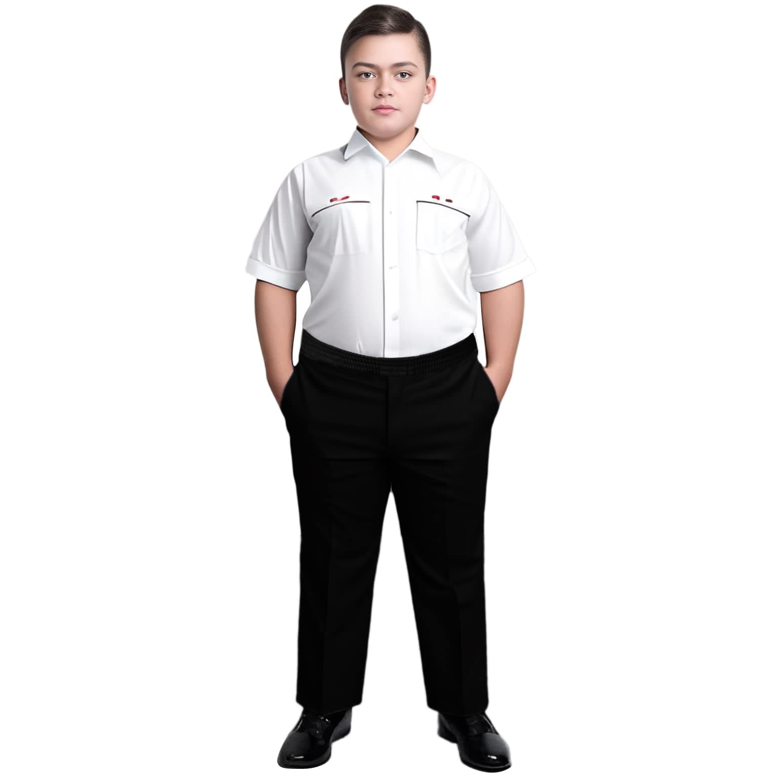 Boys Full Elasticated Pull Up Generous Fit Trousers Plus Fit All Around Elastic Sturdy Plus Size School Trousers